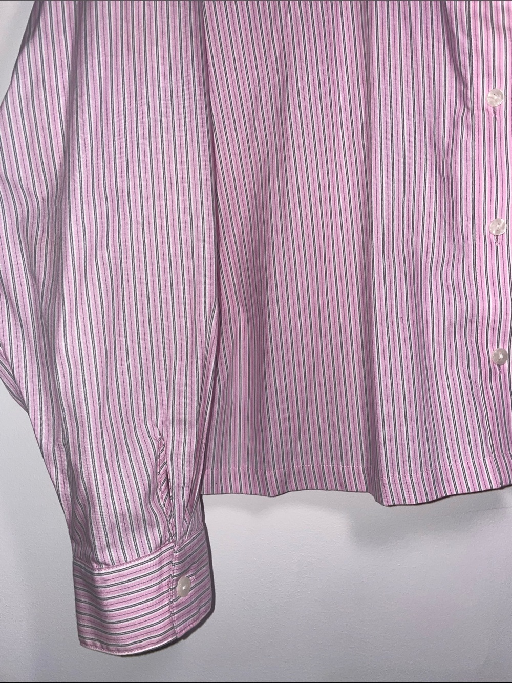 NWOT - Reitmans Crop Button-Down Pink-Green-White Striped Shirt + extra button - Picture 3 of 6